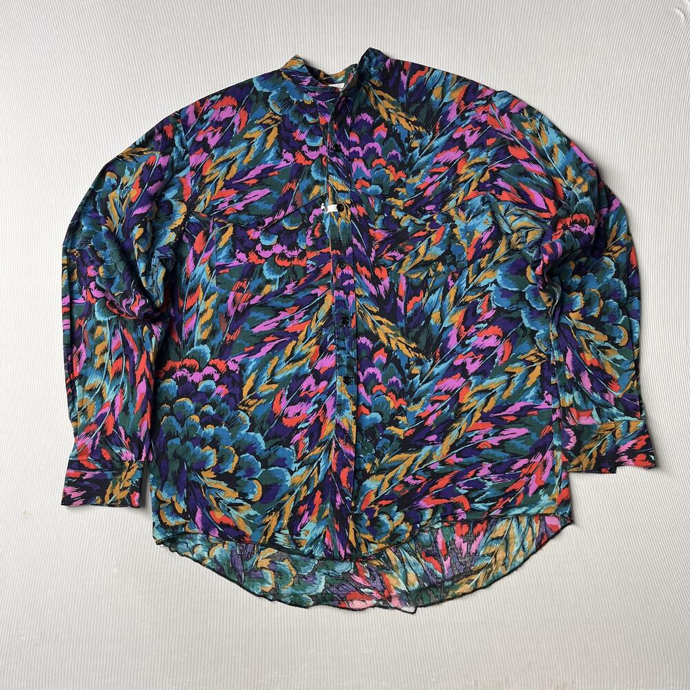Banjo Shirt Mens XL Multicolor Feather Print Long Sleeve Western Button Up USA